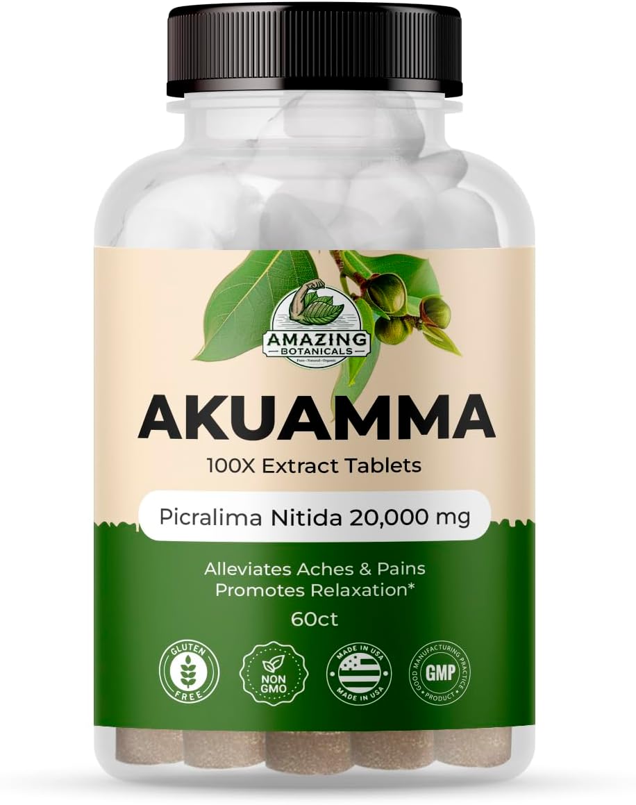 Akuamma Extract Tablets - 200mg 100X Strength - 60 Tablets - Mood Boost, Stress Relief, Focus & Clarity - Natural Calmness Support
