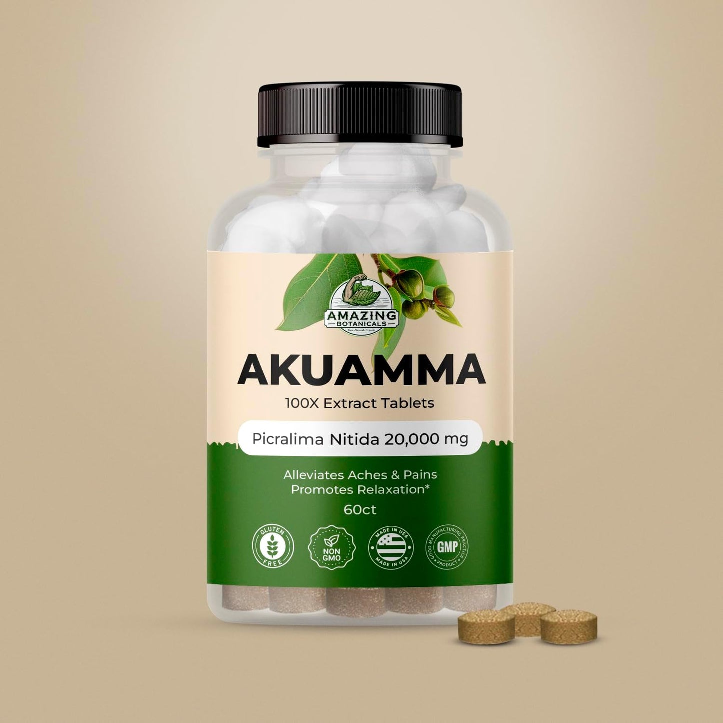 Akuamma Extract Tablets - 200mg 100X Strength - 60 Tablets - Mood Boost, Stress Relief, Focus & Clarity - Natural Calmness Support
