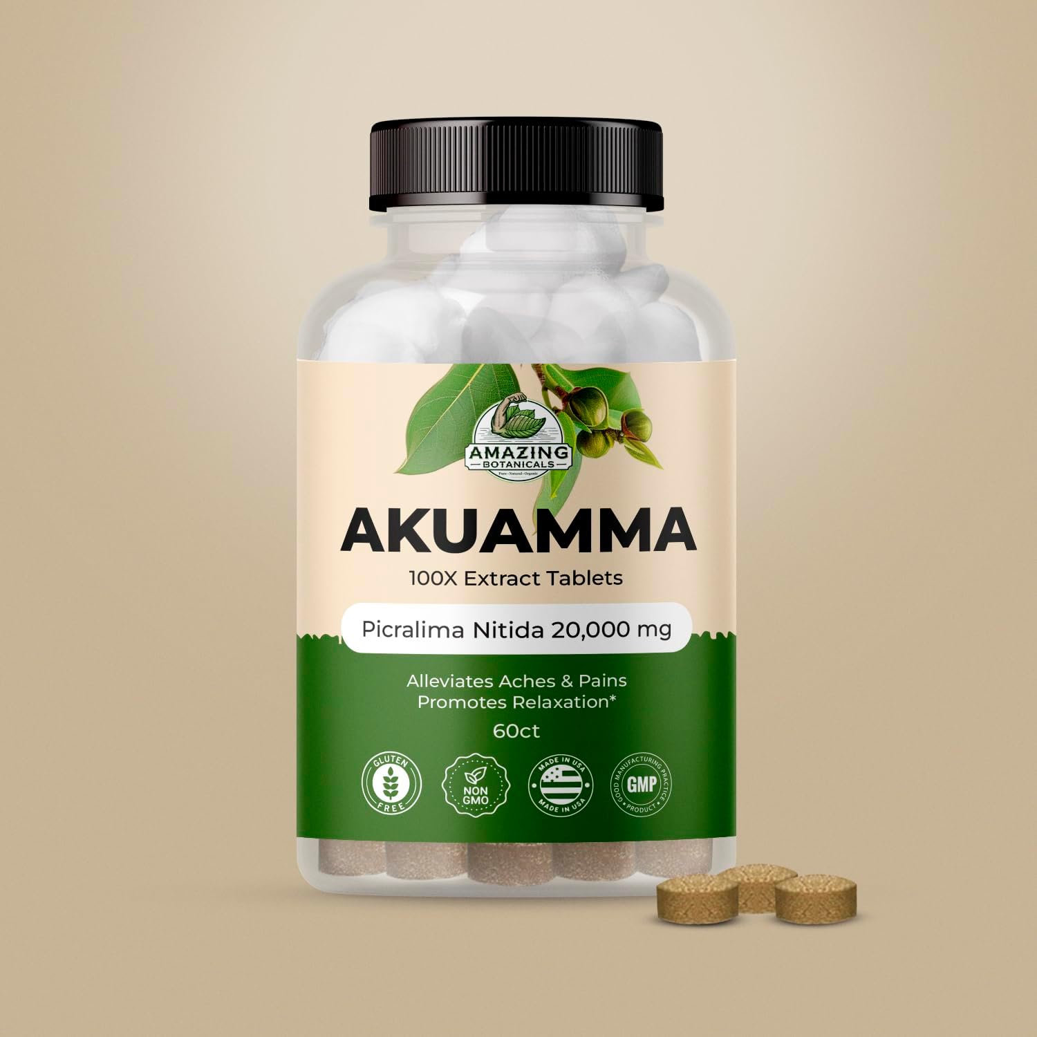 Akuamma Extract Tablets - 200mg 100X Strength - 60 Tablets - Mood Boost, Stress Relief, Focus & Clarity - Natural Calmness Support