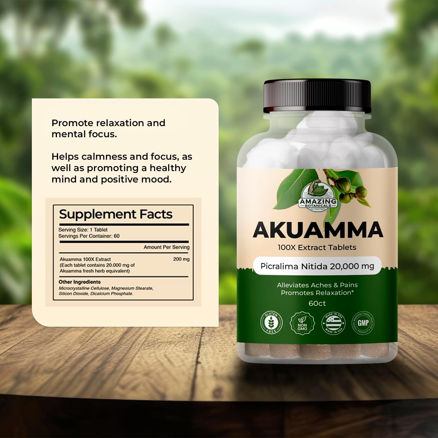 Akuamma Extract Tablets - 200mg 100X Strength - 60 Tablets - Mood Boost, Stress Relief, Focus & Clarity - Natural Calmness Support