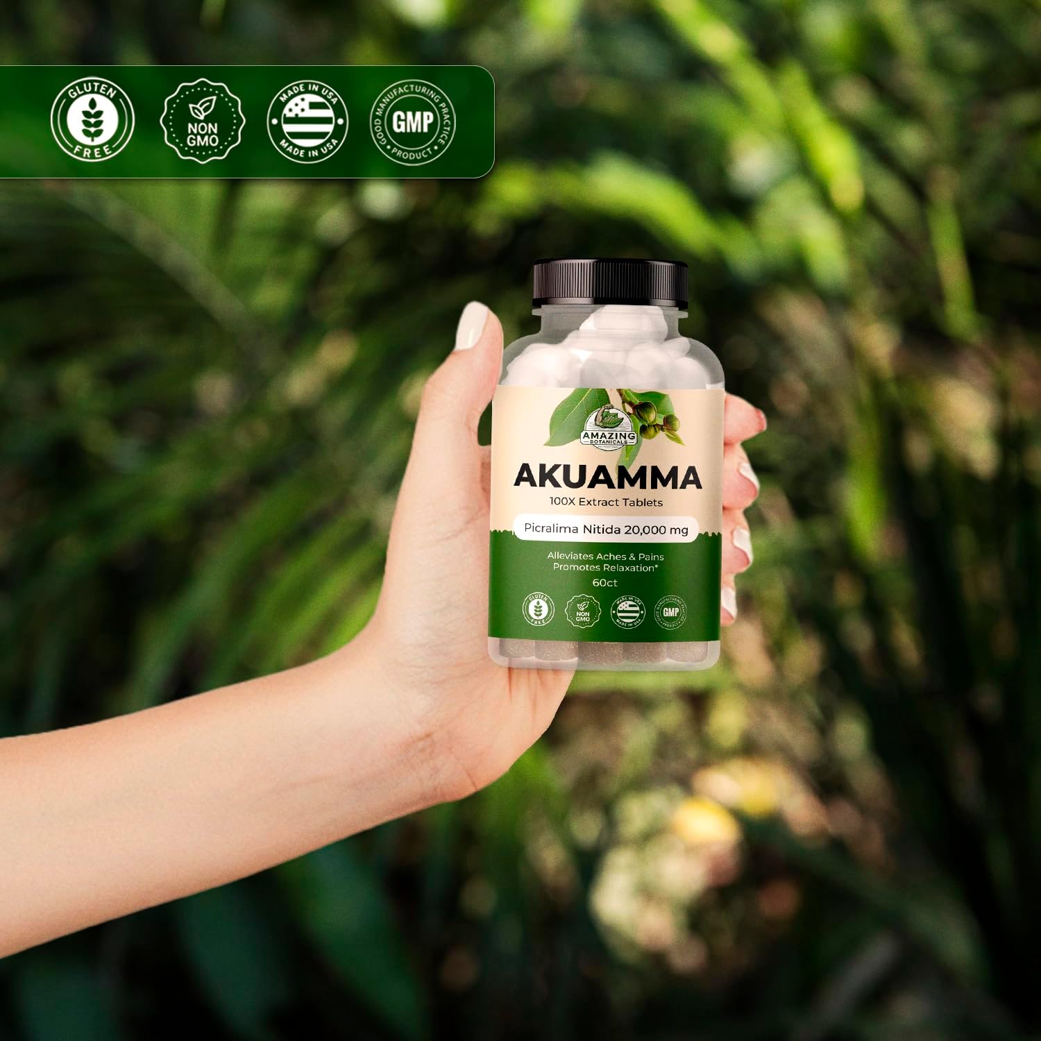 Akuamma Extract Tablets - 200mg 100X Strength - 60 Tablets - Mood Boost, Stress Relief, Focus & Clarity - Natural Calmness Support