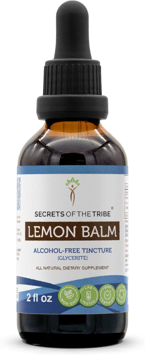 Alcohol-Free Lemon Balm Tincture by Secrets of the Tribe - High-Potency Herbal Extract for Relaxation - 2 oz