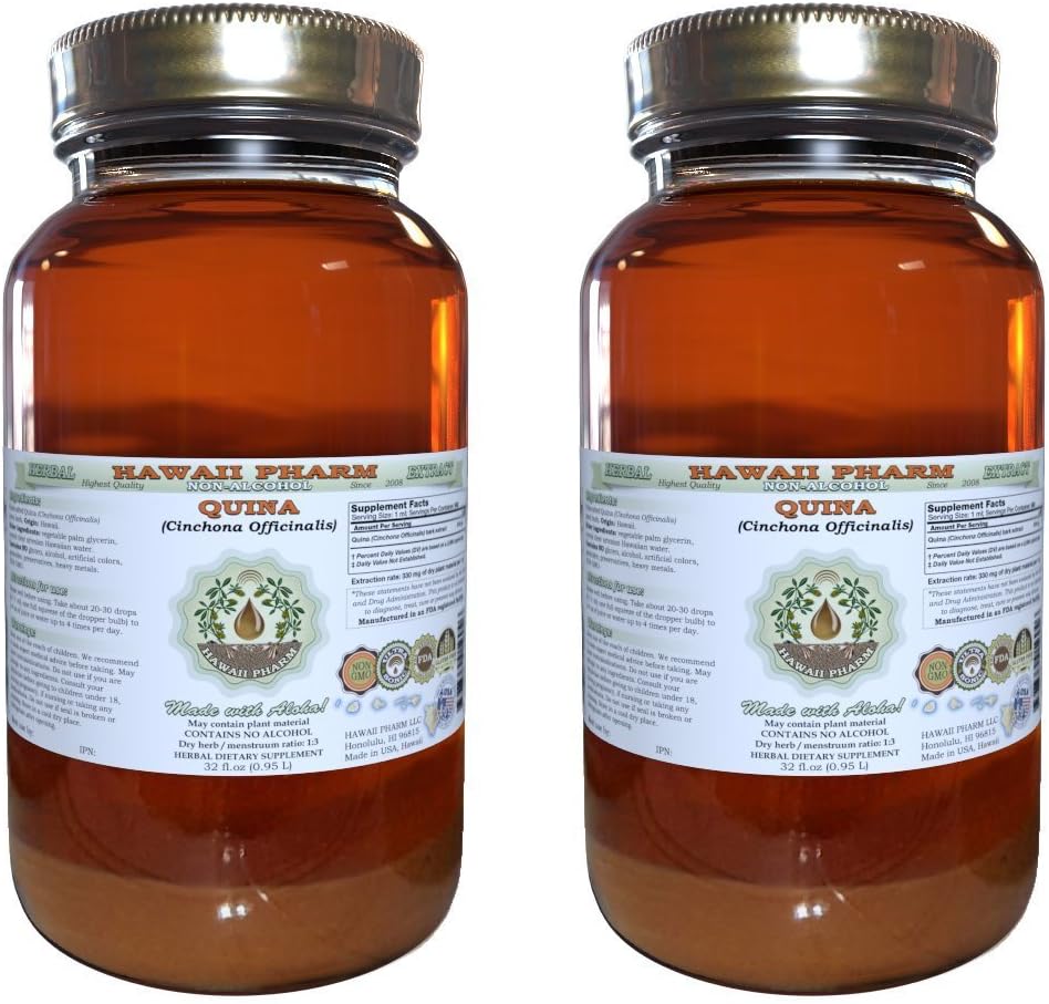 Alcohol-Free Quina Liquid Extract Glycerite - Cinchona officinalis Bark Herbal Supplement - 64 fl.oz - Hawaii Pharm