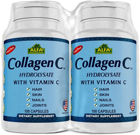 Alfa Vitamins CollagenC Hydrolysate with Biotin and Vitamin C - 200 Capsules Total