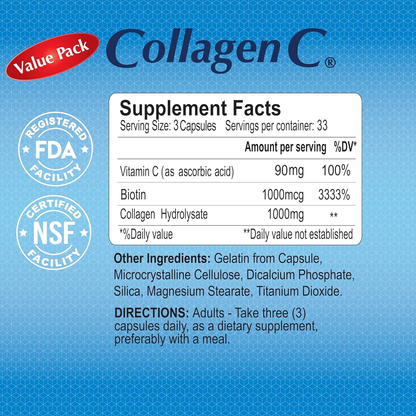 Alfa Vitamins CollagenC Hydrolysate with Biotin and Vitamin C - 200 Capsules Total