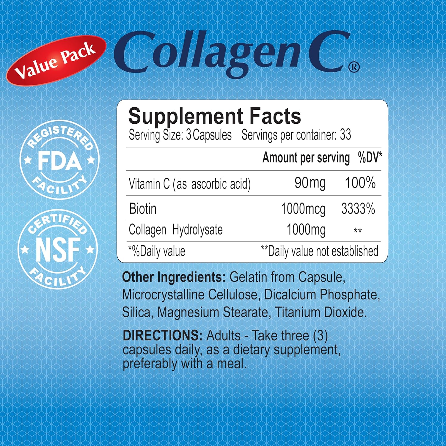 Alfa Vitamins CollagenC Hydrolysate with Biotin and Vitamin C - 200 Capsules Total