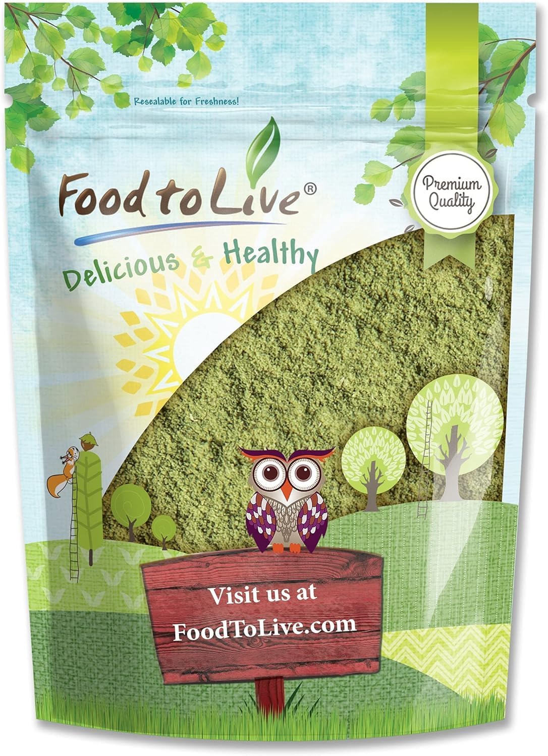 Alfalfa Powder 8oz - Vegan, Raw Dried Whole Young Leaves for Baking, Juices, Smoothies, Shakes, Tea, Instant Breakfast - Bulk Size by Food to Live