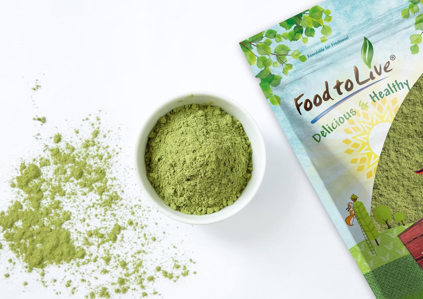 Alfalfa Powder 8oz - Vegan, Raw Dried Whole Young Leaves for Baking, Juices, Smoothies, Shakes, Tea, Instant Breakfast - Bulk Size by Food to Live