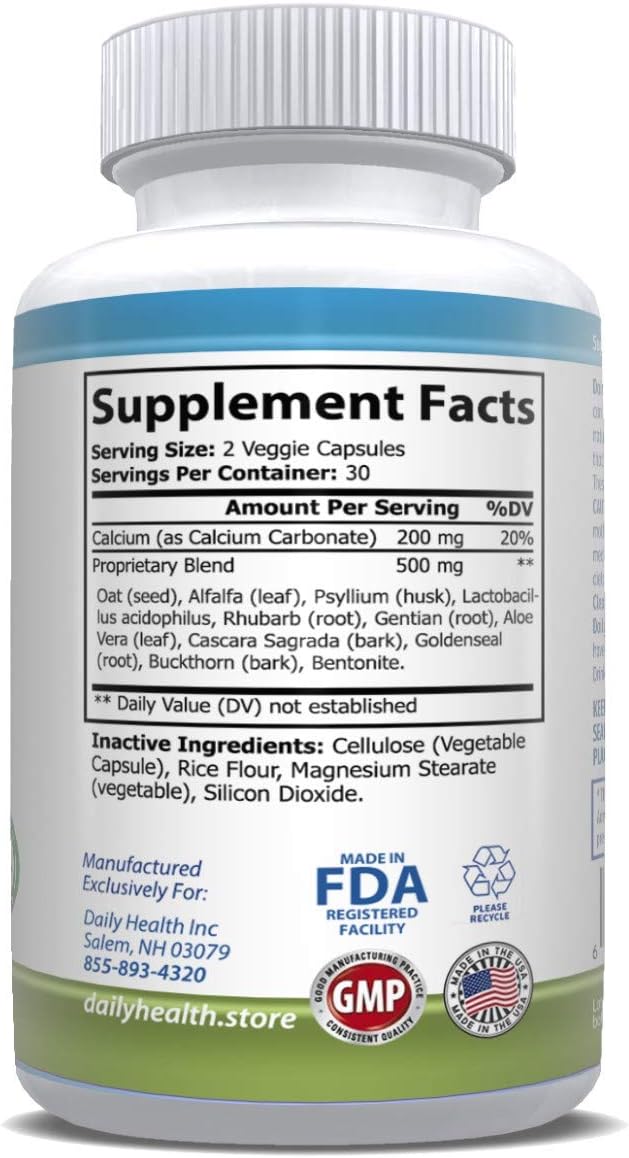 All Natural Daily Colon Cleanse Supplement with 10 Herbs - 700mg, 180 Capsules - Fiber, Alfalfa, Aloe Vera, Rhubarb, Vegan Friendly