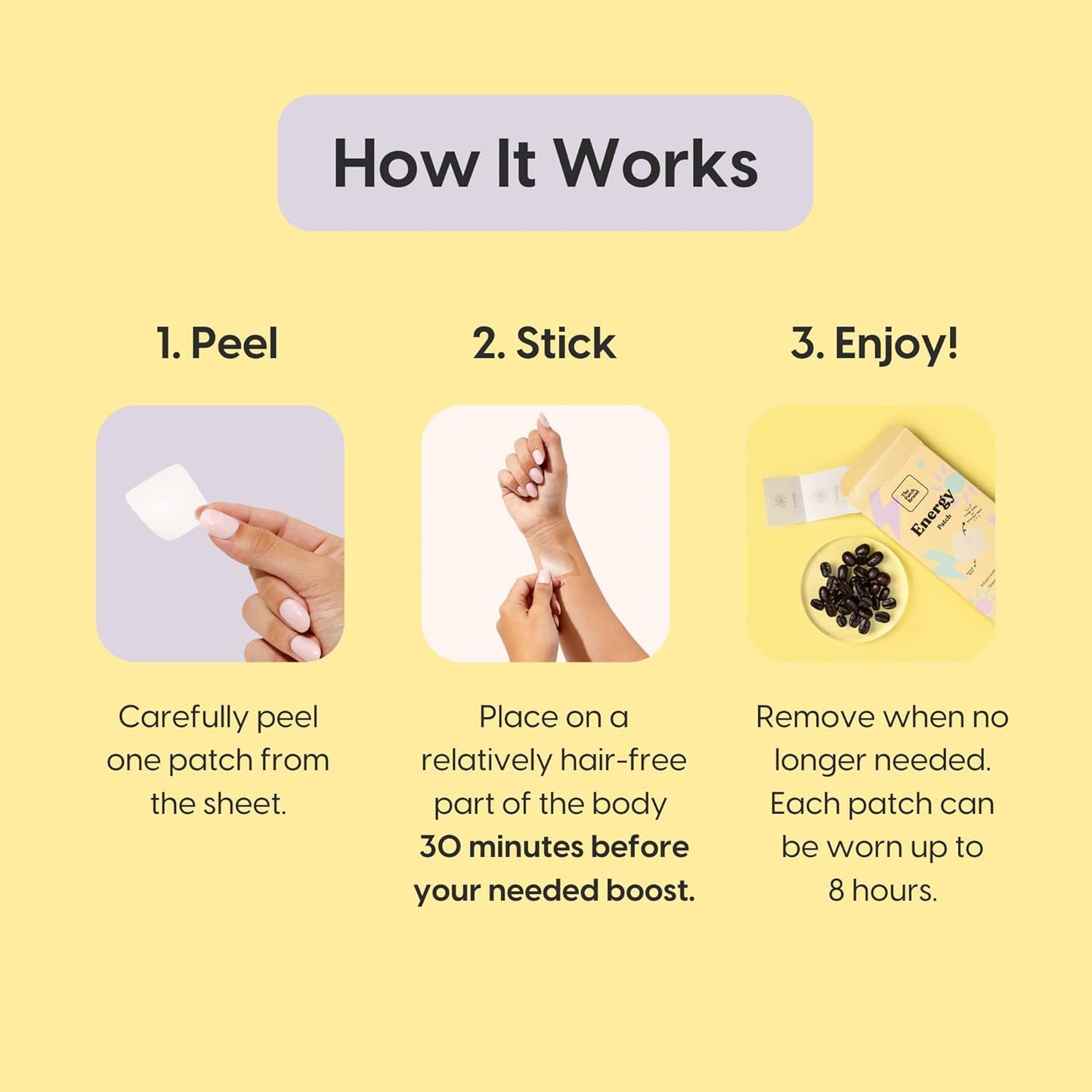 All-Natural Energy Patches with Caffeine, B5, and B3 for All-Day Support | Plant-Based, Water-Resistant, Cruelty-Free Formula