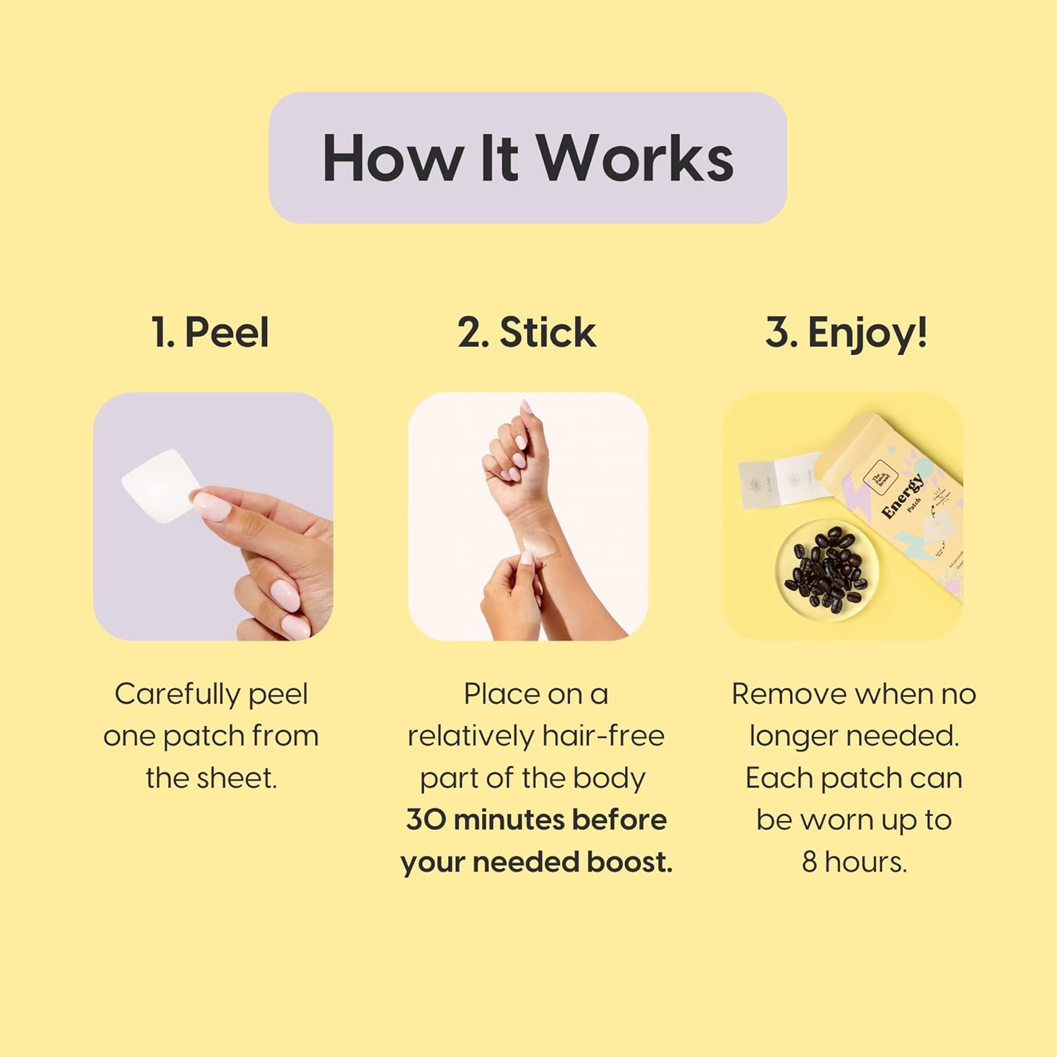 All-Natural Energy Patches with Caffeine, B5, and B3 for All-Day Support | Plant-Based, Water-Resistant, Cruelty-Free Formula
