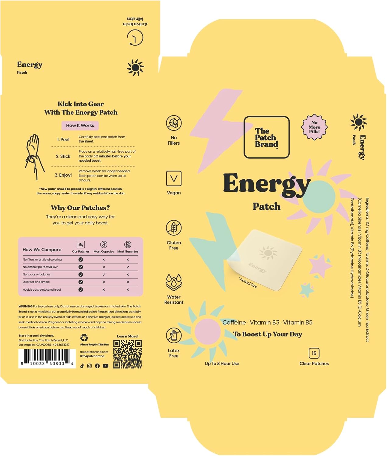 All-Natural Energy Patches with Caffeine, B5, and B3 for All-Day Support | Plant-Based, Water-Resistant, Cruelty-Free Formula