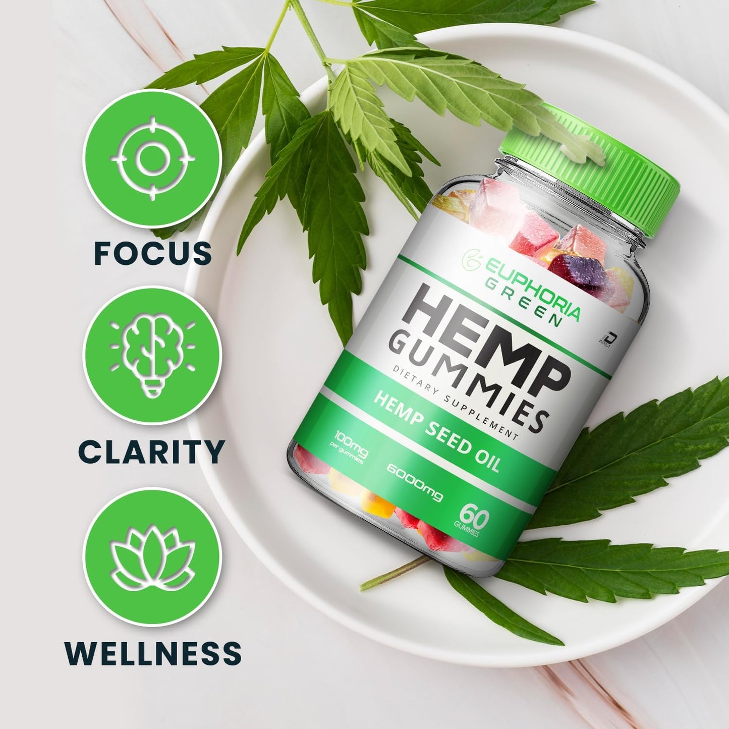 All Natural Euphoria Green metabolism booster Gummies with metabolism booster Seed Extract - Herbal Supplement for Health and Wellness (3 Pack - 180 Gummies)