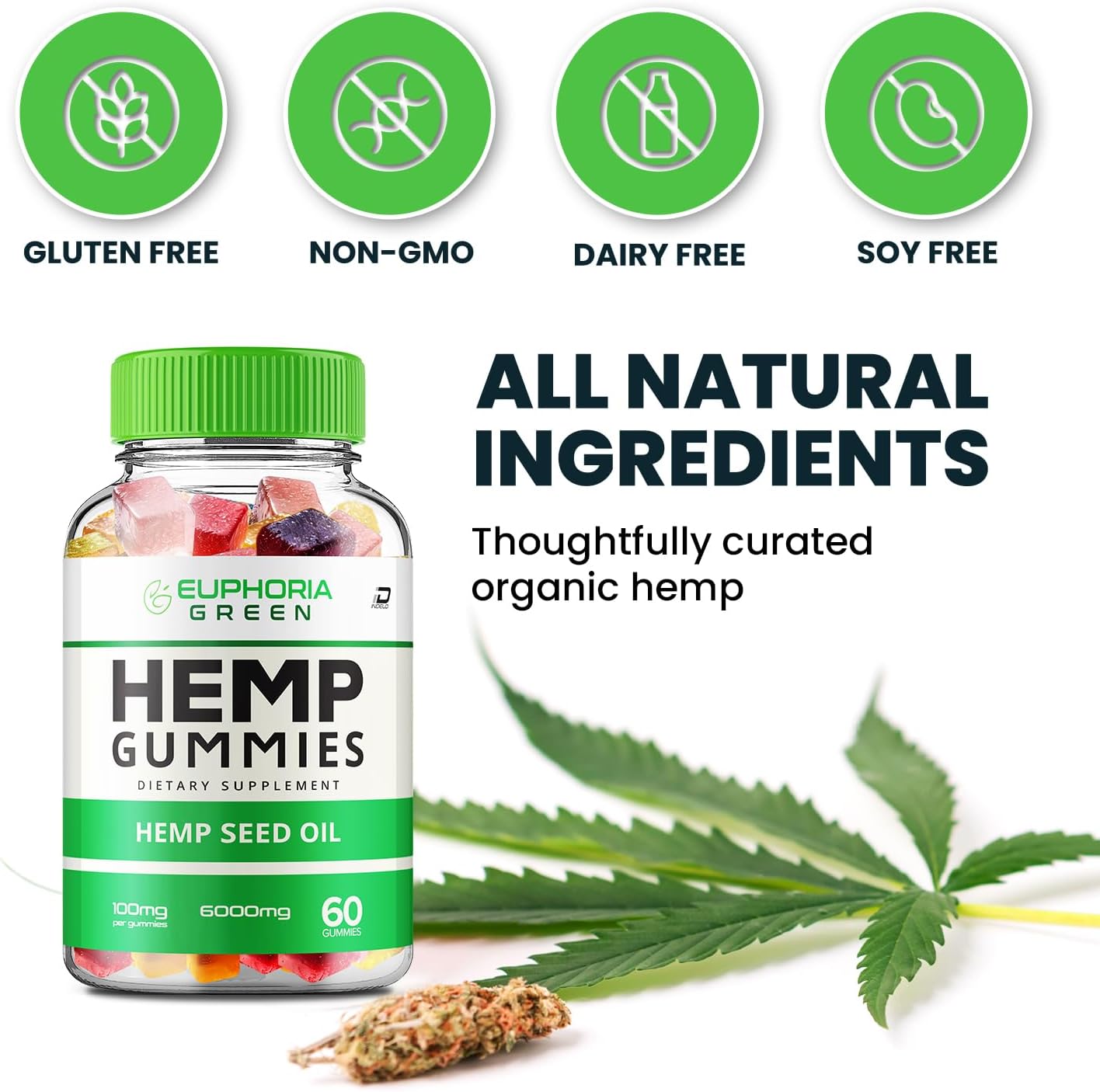 All Natural Euphoria Green metabolism booster Gummies with metabolism booster Seed Extract - Herbal Supplement for Health and Wellness (3 Pack - 180 Gummies)