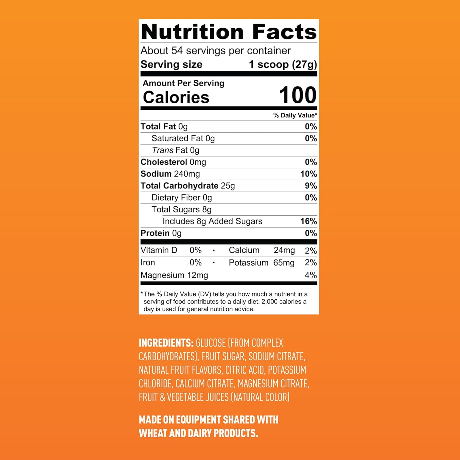 All Natural Gluten-Free Sports Drink Mix with Electrolytes - Fresh Citrus Flavor, 54 Servings, Ideal for Pre or Mid-Workout Energy Boost