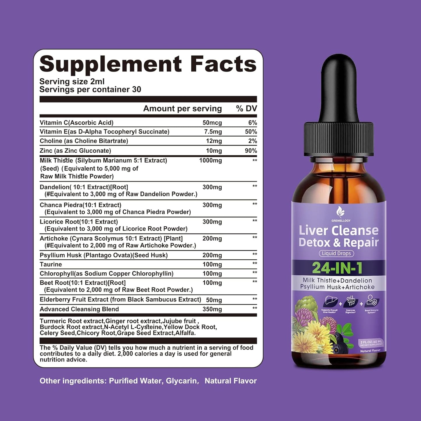 All-Natural Liver Cleanse Detox Drops with Milk Thistle, Artichoke, Dandelion, Turmeric, Ginger - Vegan Formula, 2 Fl Oz