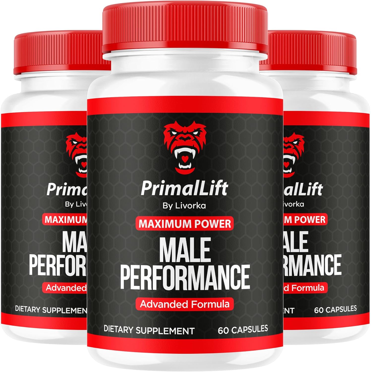 All Natural Primal Lift Supplement (3 Pack) - Advanced Formula for Men - 180 Capsules for 3 Months of Support