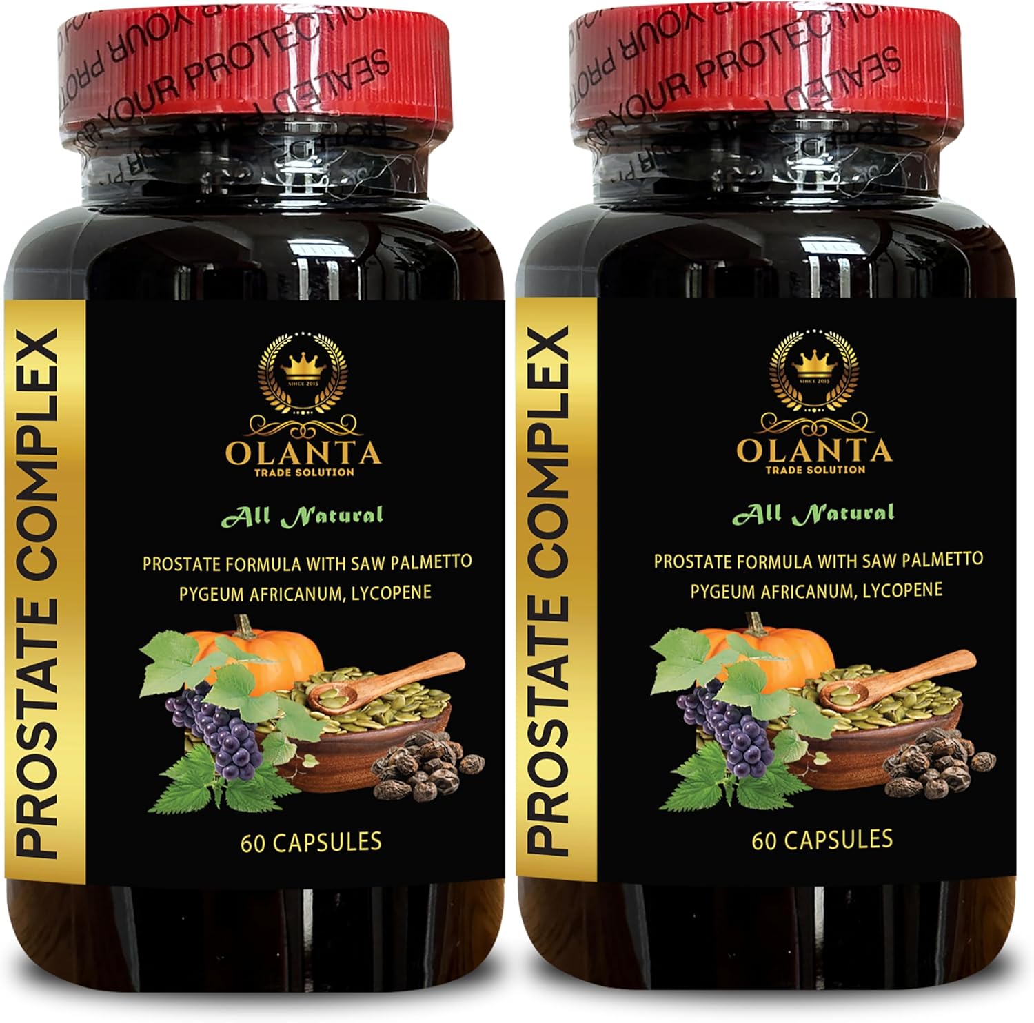 All Natural Prostate Support Vitamins for Men - Boost Energy and Urine Flow - 2 Bottles 120 Capsules