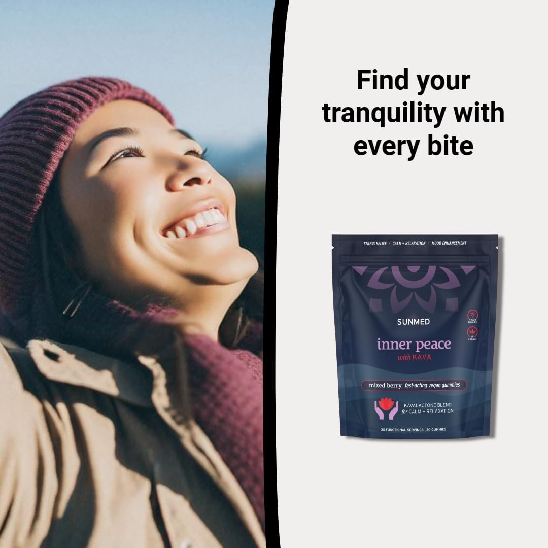 All-Natural Vegan SUNMED Kava Gummies - Stress Relief with Pure Pacific Island Root Extract, 100mg Kavalactones - Mixed Berry Flavor - 30 Count