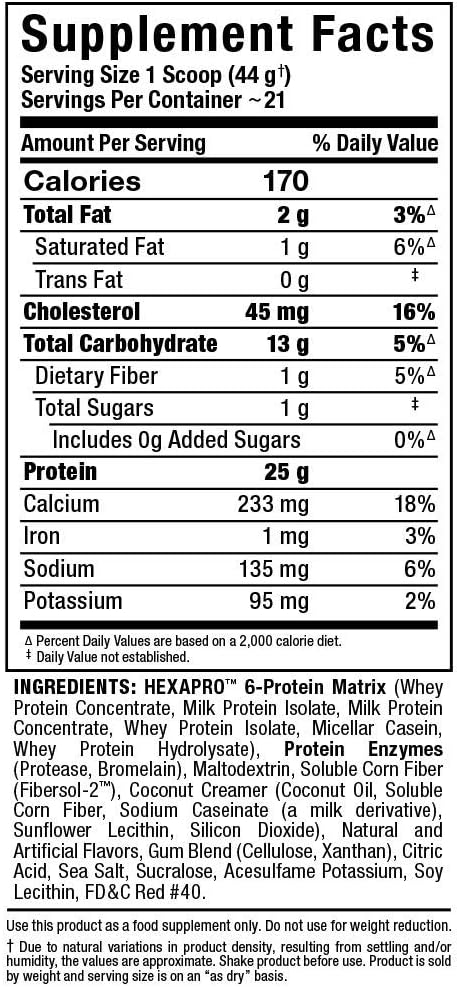 ALLMAX HEXAPRO Strawberry Protein Powder - 2 lb Tub - 25g Protein Per Serving - Sustained Release Formula - Sugar-Free - 21 Servings