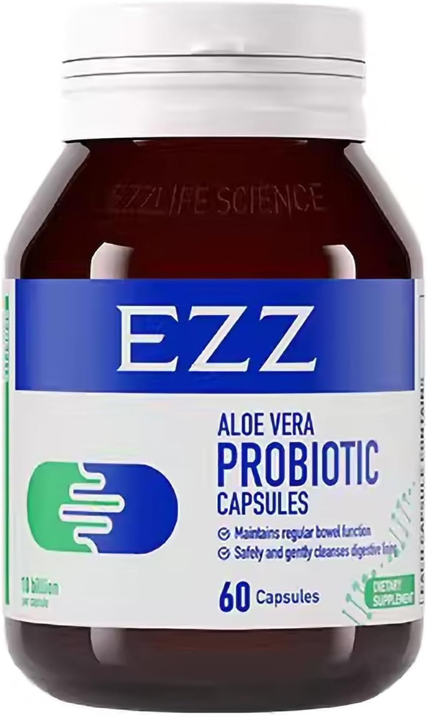 Aloe Vera Probiotic with Australian Aloe Vera, Cassia, Digestive Enzymes, and Four Probiotics - Supports Gut Health and Digestion, 60 Capsules