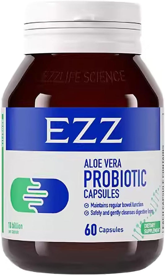 Aloe Vera Probiotic with Australian Aloe Vera, Cassia, Digestive Enzymes, and Four Probiotics - Supports Gut Health and Digestion, 60 Capsules