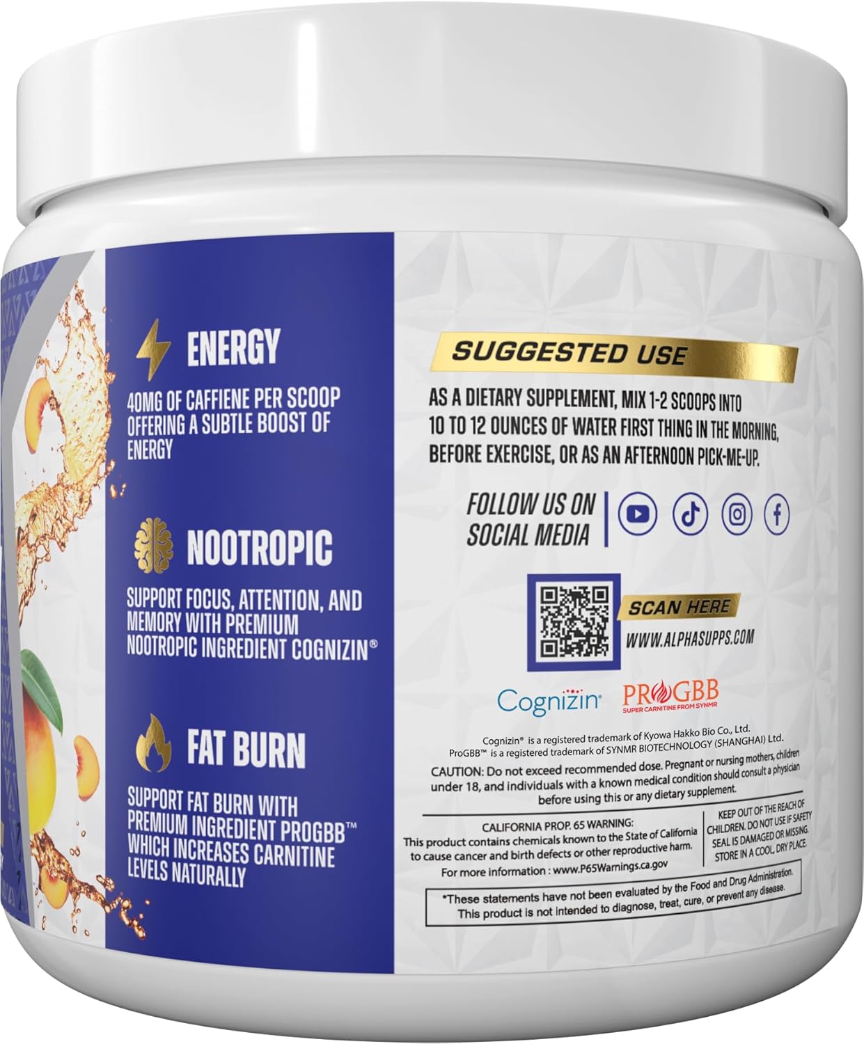 Alpha Supps Amino NRG+ BCAA Powder for Energy & Recovery - Hydration and Focus Blend with Electrolytes - Supports Performance in Men & Women, Peachy Mango Flavor (30 Servings)
