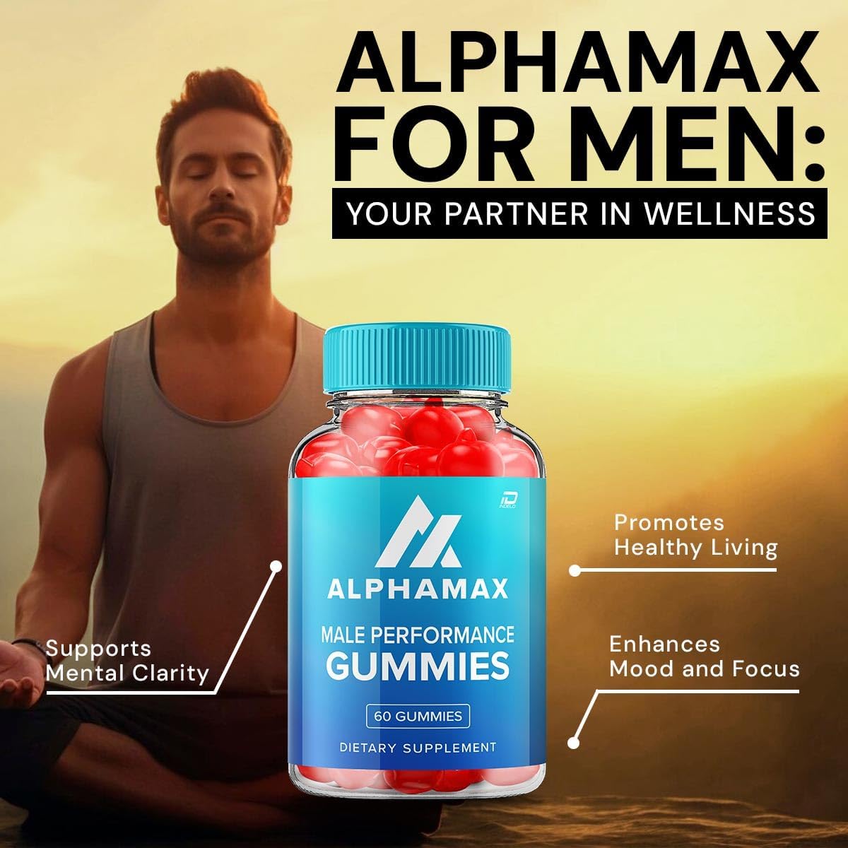 AlphaMax Male Performance ACV Gummies for Men - 1000MG Apple Cider Vinegar Gummies with Vitamin B12 - 60 Count Pack