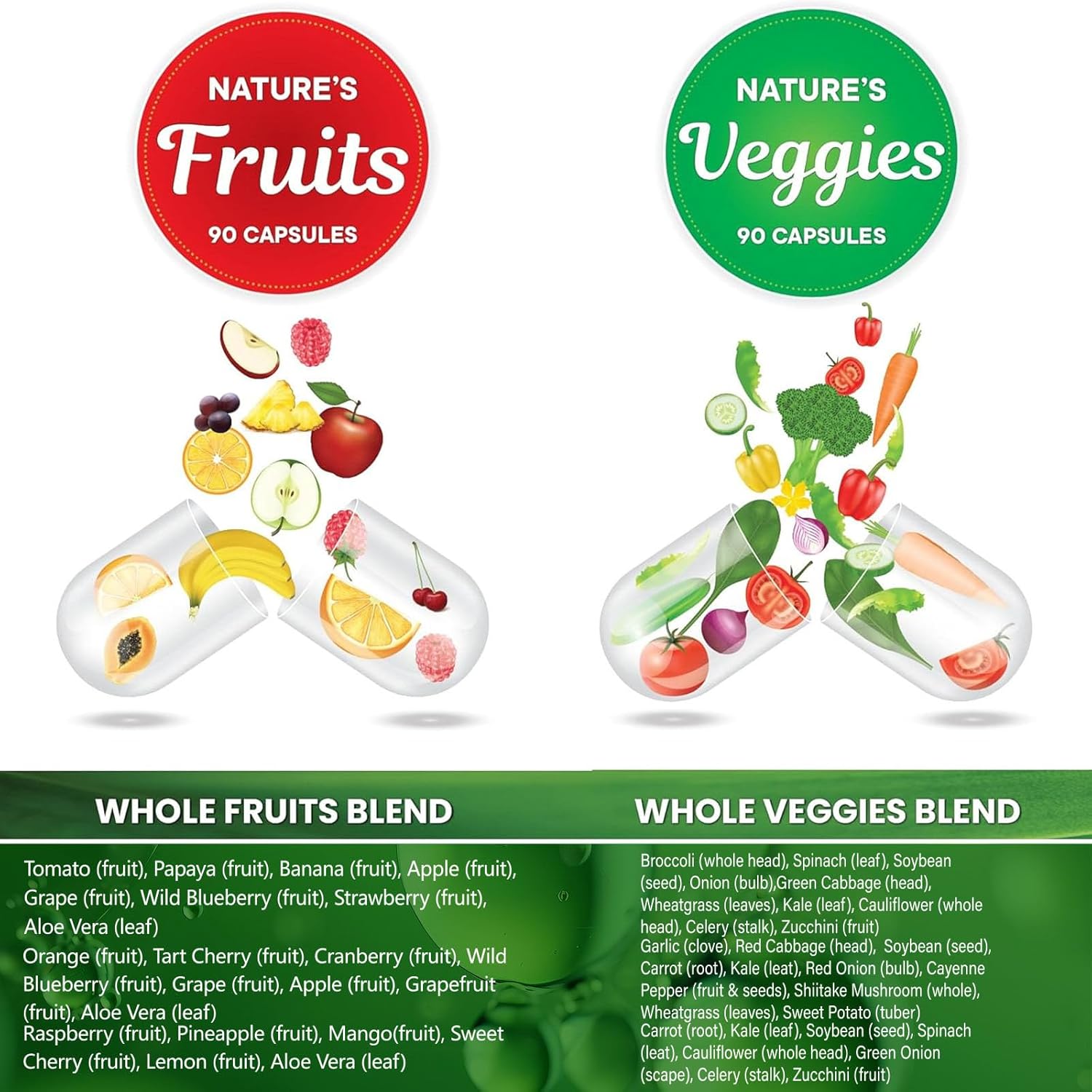 AMANKA Whole Food Supplement with Superfood Fruits & Veggies - 2 Bottles, 90 Capsules Each