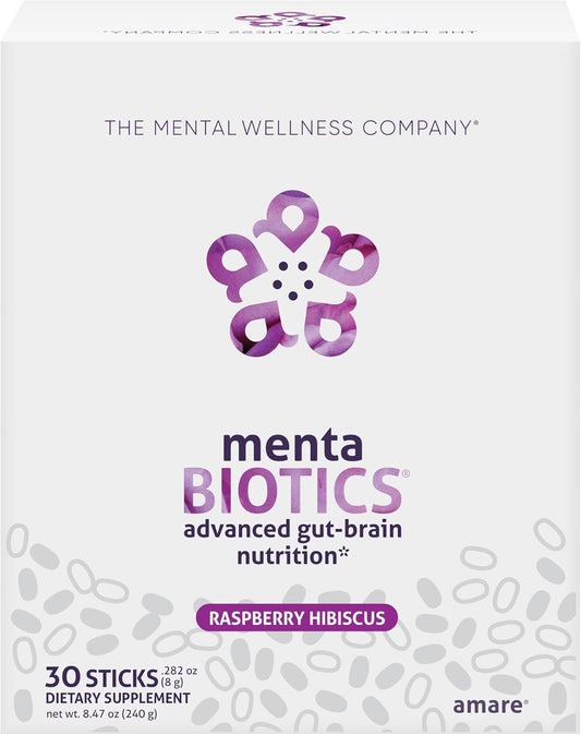 Amare Global MentaBiotics® Raspberry Hibiscus Gut Brain Nutrition - Prebiotic, Probiotic, Phytobiotics - 30 Servings