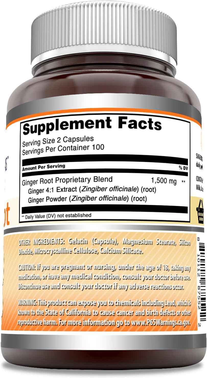 Amazing Formulas Ginger Root 4:1 Supplement | 1500 Mg Per Serving | 200 Capsules Supplement | Non-GMO | Gluten Free | Made in USA