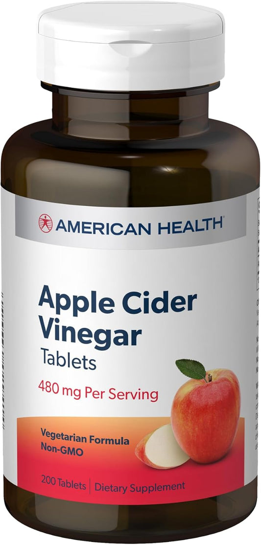 American Health Apple Cider Vinegar Tablets - 480mg Per Serving - Non-GMO, Vegetarian, Gluten Free - 100 Servings