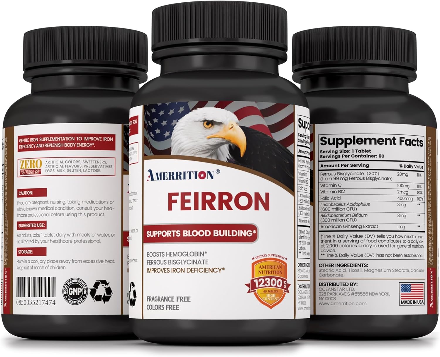 Amerrition Feirron Tablet - Supports Blood Building - 60 Count Bottle