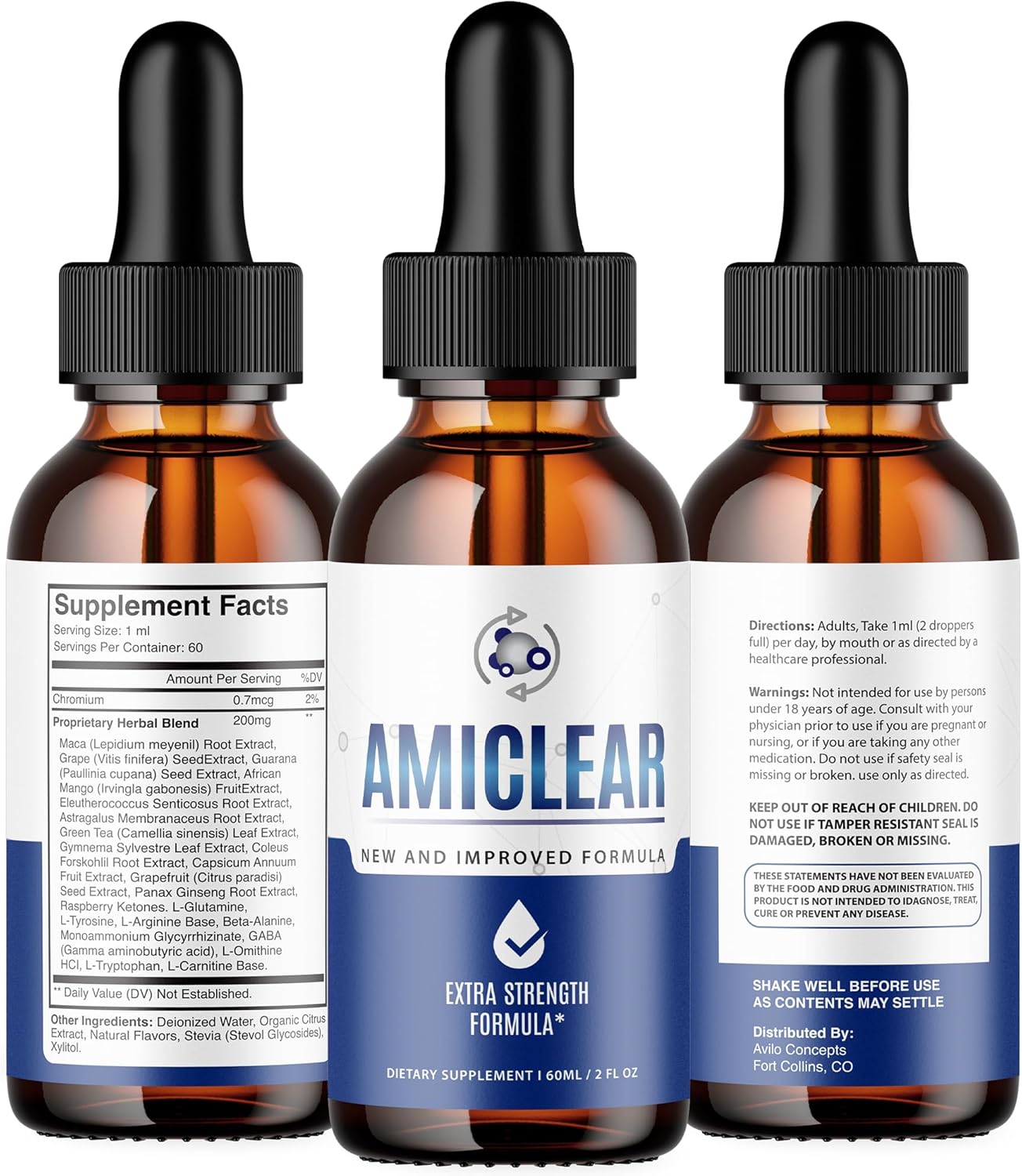 Amiclear Healthy Support Supplement Drops - Official Formula (2 Pack) - Amiclear Alternative to Pills - New 2023 Formula