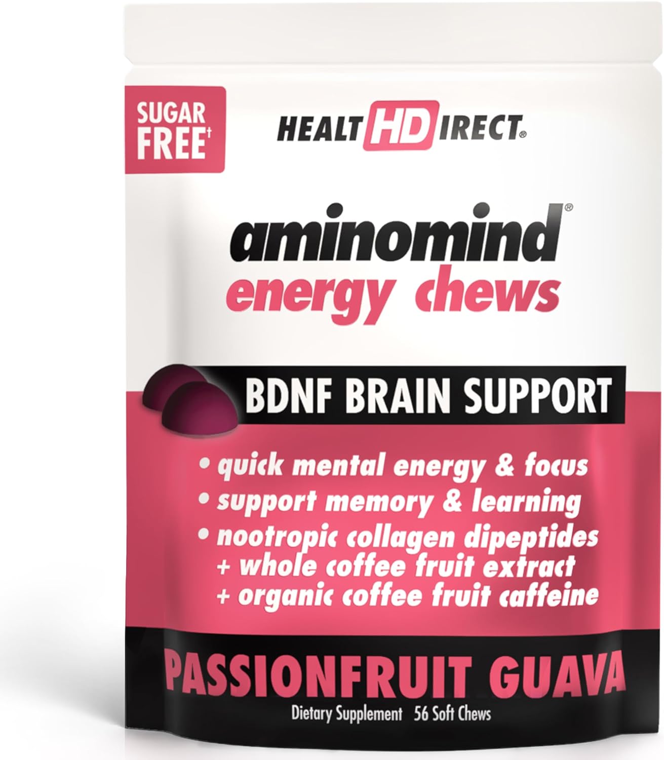 AminoMind Energy Chews - Passionfruit Guava Flavor - 56 Chews - Supports Cognitive Function