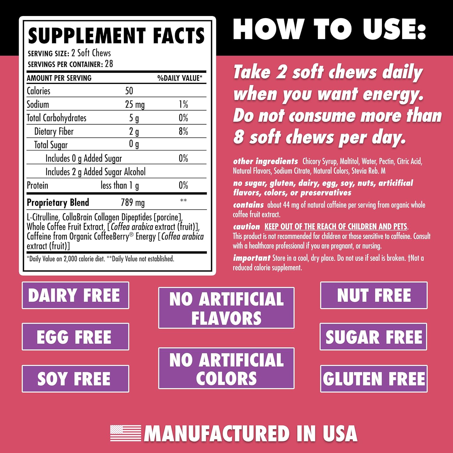 AminoMind Energy Chews - Passionfruit Guava Flavor - 56 Chews - Supports Cognitive Function