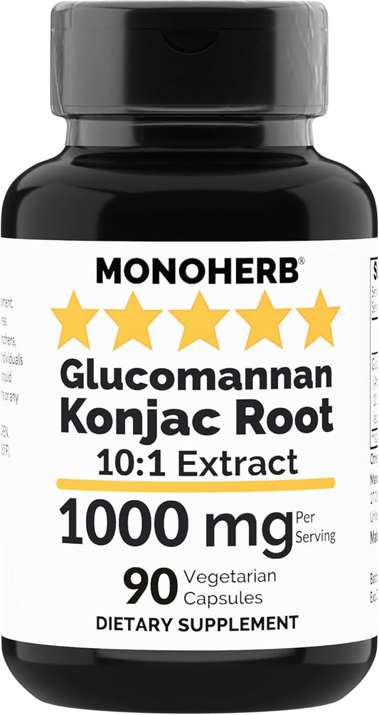 Amorphophallus konjac Radix Extract Glucomannan Capsules - 1000 mg, 90 Vegetarian Capsules