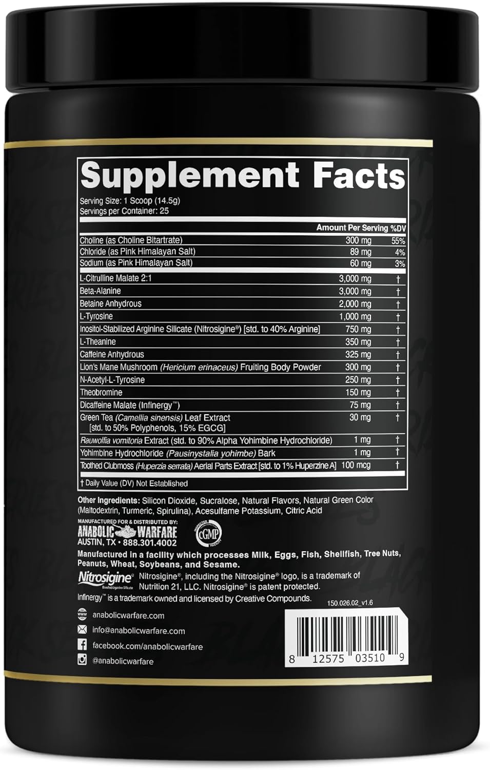 Anabolic Warfare Black Series Maniac Pre-Workout Powder - Apple Ambush Flavor, Boosts Nitric Oxide for Muscle Pumps and Protein Synthesis