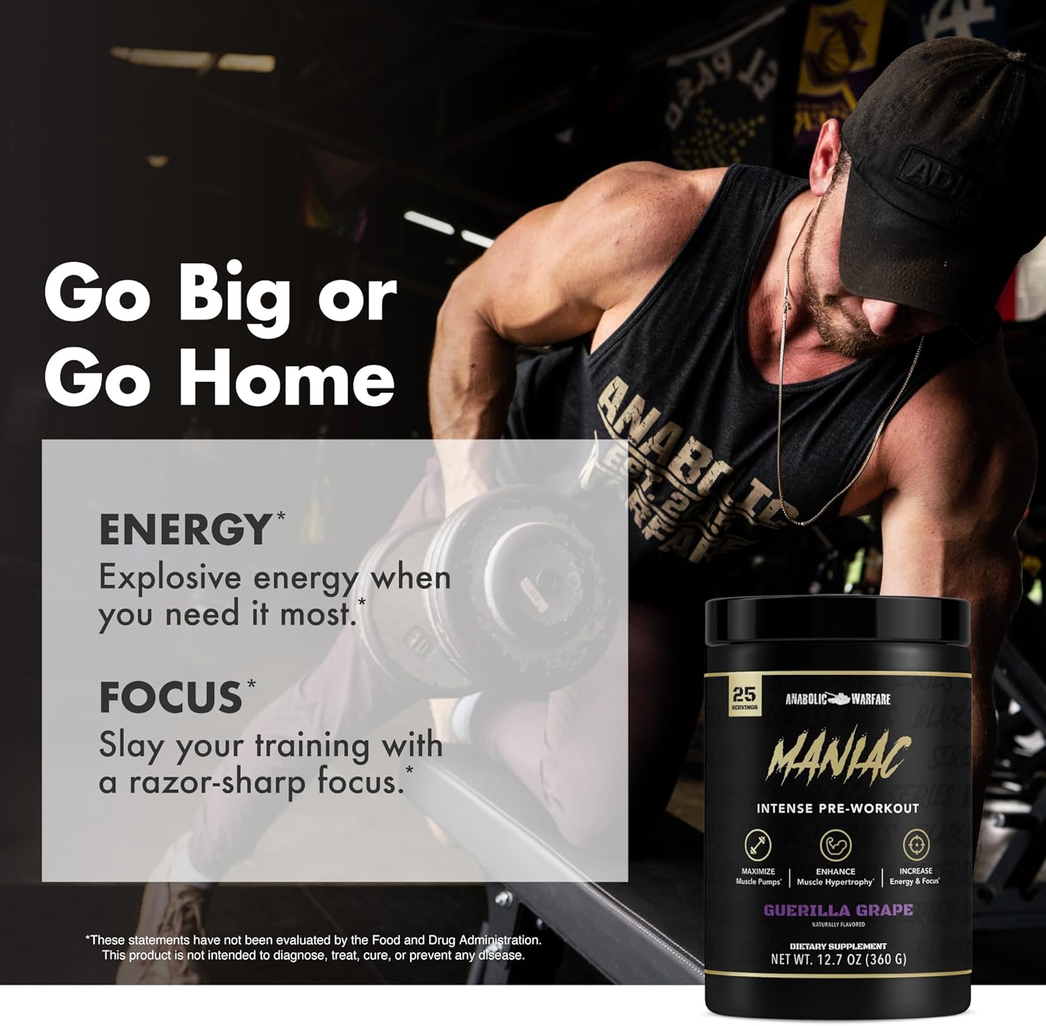 Anabolic Warfare Black Series Maniac Pre-Workout Powder - Apple Ambush Flavor, Boosts Nitric Oxide for Muscle Pumps and Protein Synthesis