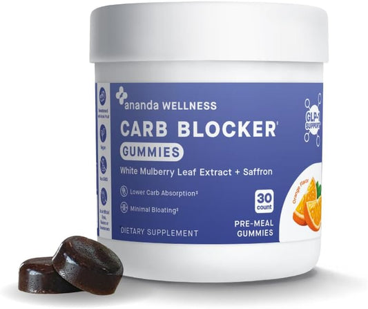 Ananda Wellness Carb Blocking Gummy with White Mulberry and Saffron, Metabolism & Energy Support, Blood Glucose Levels, Sugar Free, Orange - 30 Count
