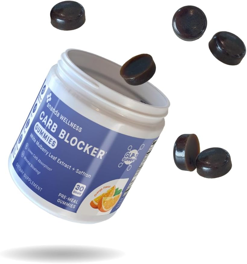 Ananda Wellness Carb Blocking Gummy with White Mulberry and Saffron, Metabolism & Energy Support, Blood Glucose Levels, Sugar Free, Orange - 30 Count
