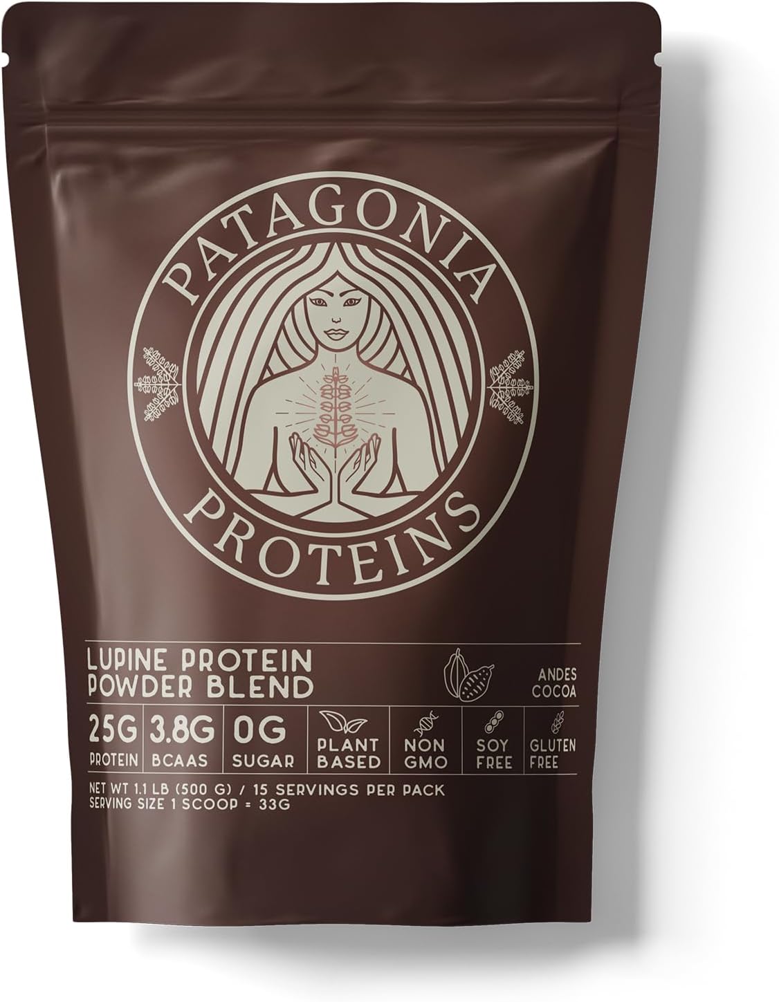 Andes Cocoa Vegan Protein Powder from Patagonia - 25g Protein, 110 Cal, 3.8g BCAAs, Plant-Based, Non-GMO, Soy & Gluten Free - 15 Servings
