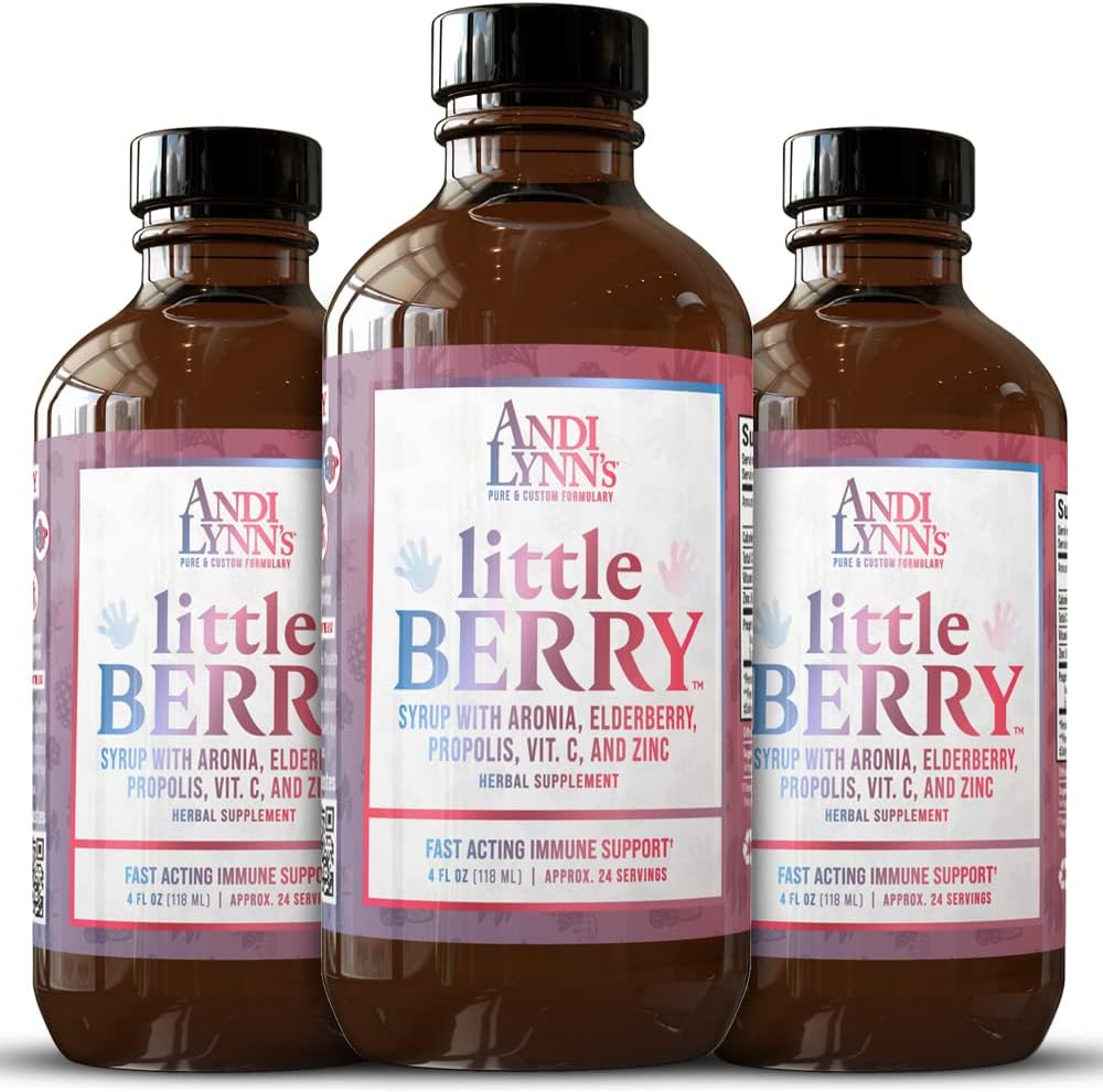 Andi Lynn's LittleBerry Elderberry Syrup for Kids with Vitamin C & Zinc - Immune Support Supplement 4 oz (3-Pack)