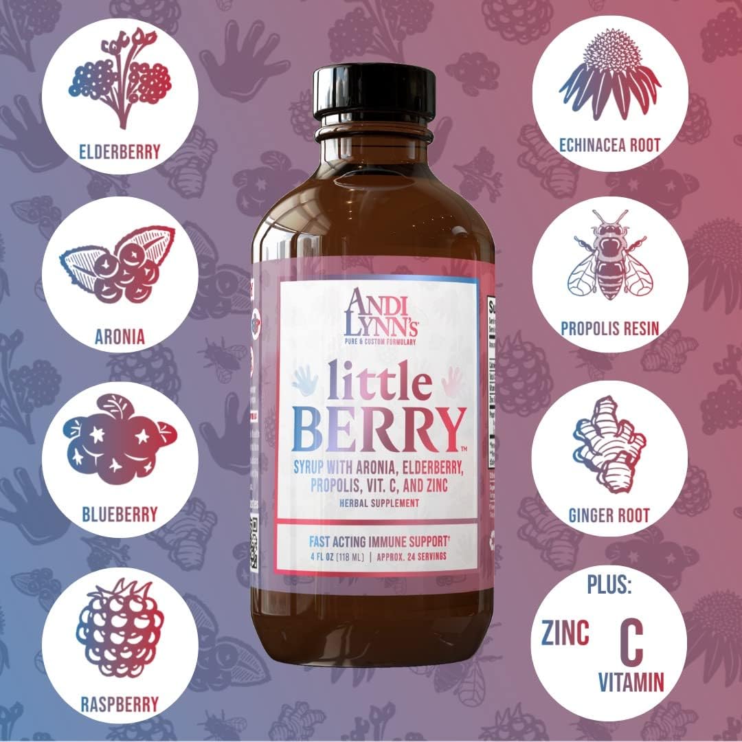 Andi Lynn's LittleBerry Elderberry Syrup for Kids with Vitamin C & Zinc - Immune Support Supplement 4 oz (3-Pack)