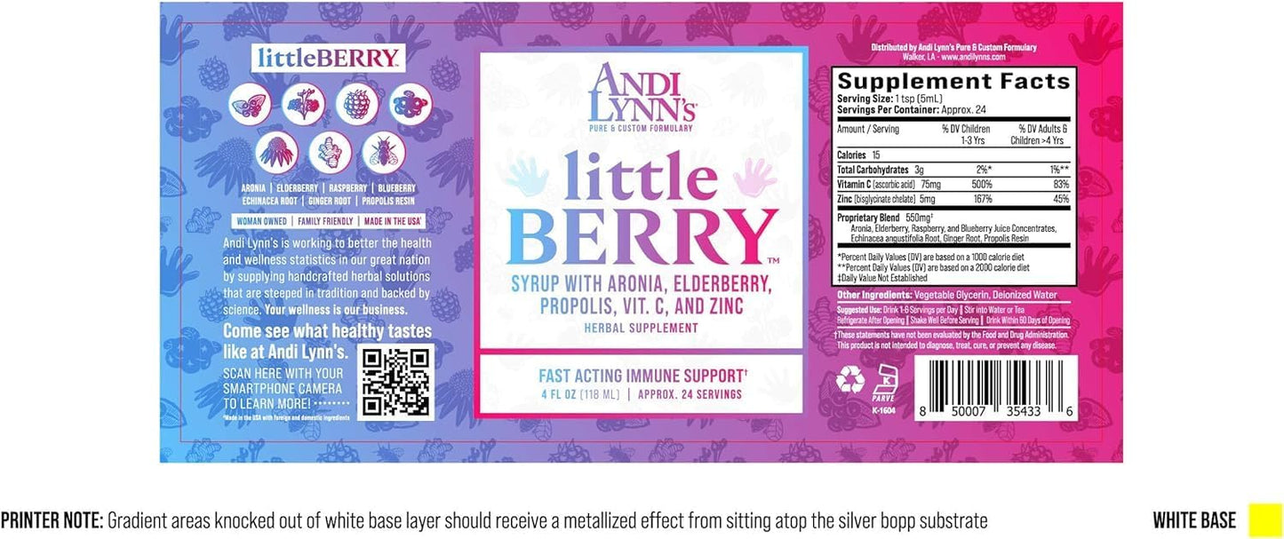 Andi Lynn's LittleBerry Elderberry Syrup for Kids with Vitamin C & Zinc - Immune Support Supplement 4 oz (3-Pack)