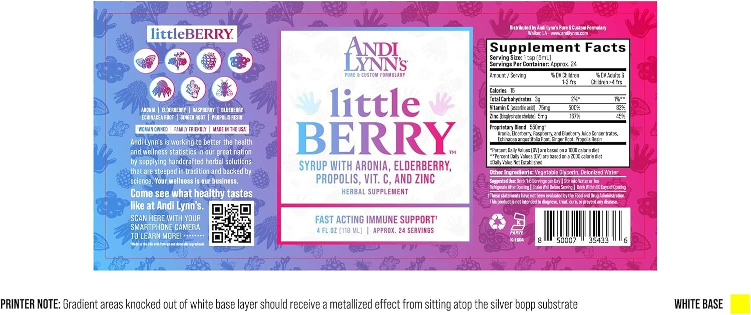Andi Lynn's LittleBerry Elderberry Syrup for Kids with Vitamin C & Zinc - Immune Support Supplement 4 oz (3-Pack)
