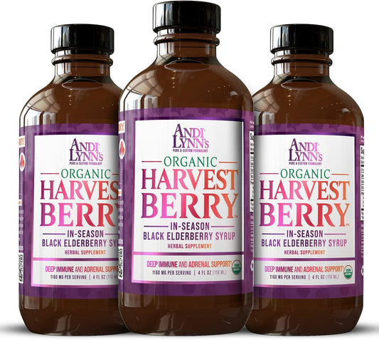 Andi Lynn's Organic Harvest Berry Elderberry Syrup - Immune Support - Custom Formulated with Real Honey - 12 Fl. Oz (3 Pack)