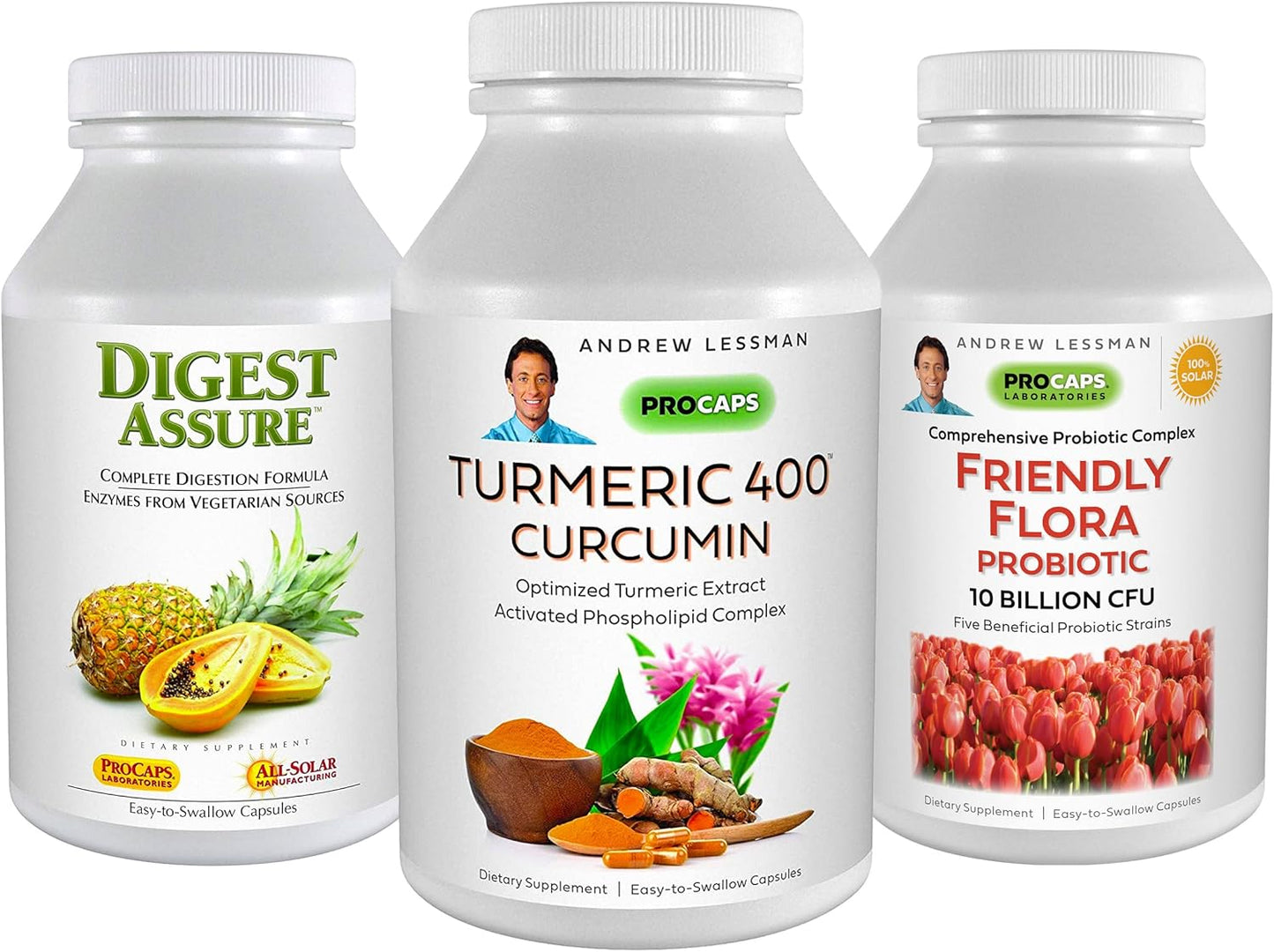 Andrew Lessman Digestive Bundle - Turmeric 400, Digest Assure, Ultimate Friendly Flora - 30 Capsules Each to Support Healthy Digestion