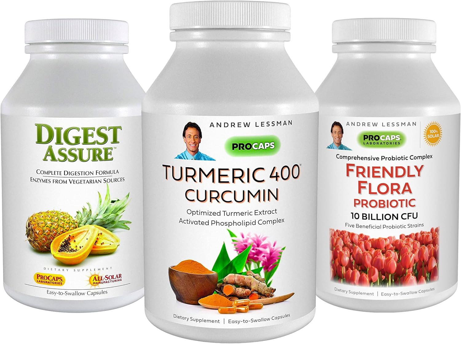 Andrew Lessman Digestive Bundle - Turmeric 400, Digest Assure, Ultimate Friendly Flora - 30 Capsules Each to Support Healthy Digestion