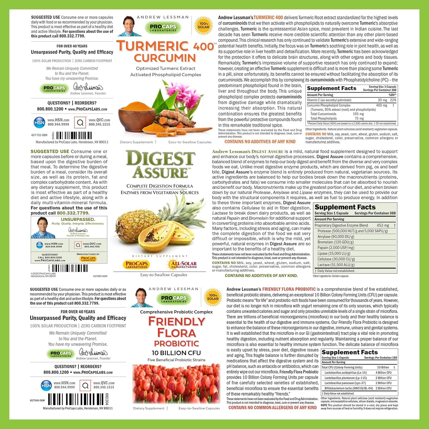 Andrew Lessman Digestive Bundle - Turmeric 400, Digest Assure, Ultimate Friendly Flora - 30 Capsules Each to Support Healthy Digestion